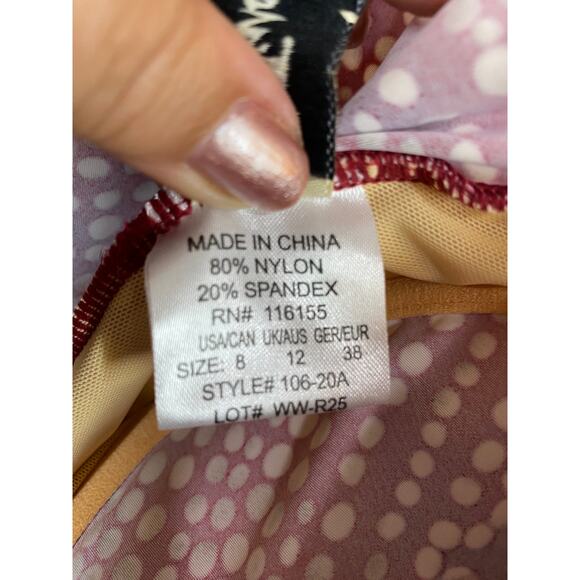 Alisha Levine One Piece Bathing Suit Adjustable Strap Rust Red White Dots Size 8 - Picture 4 of 9